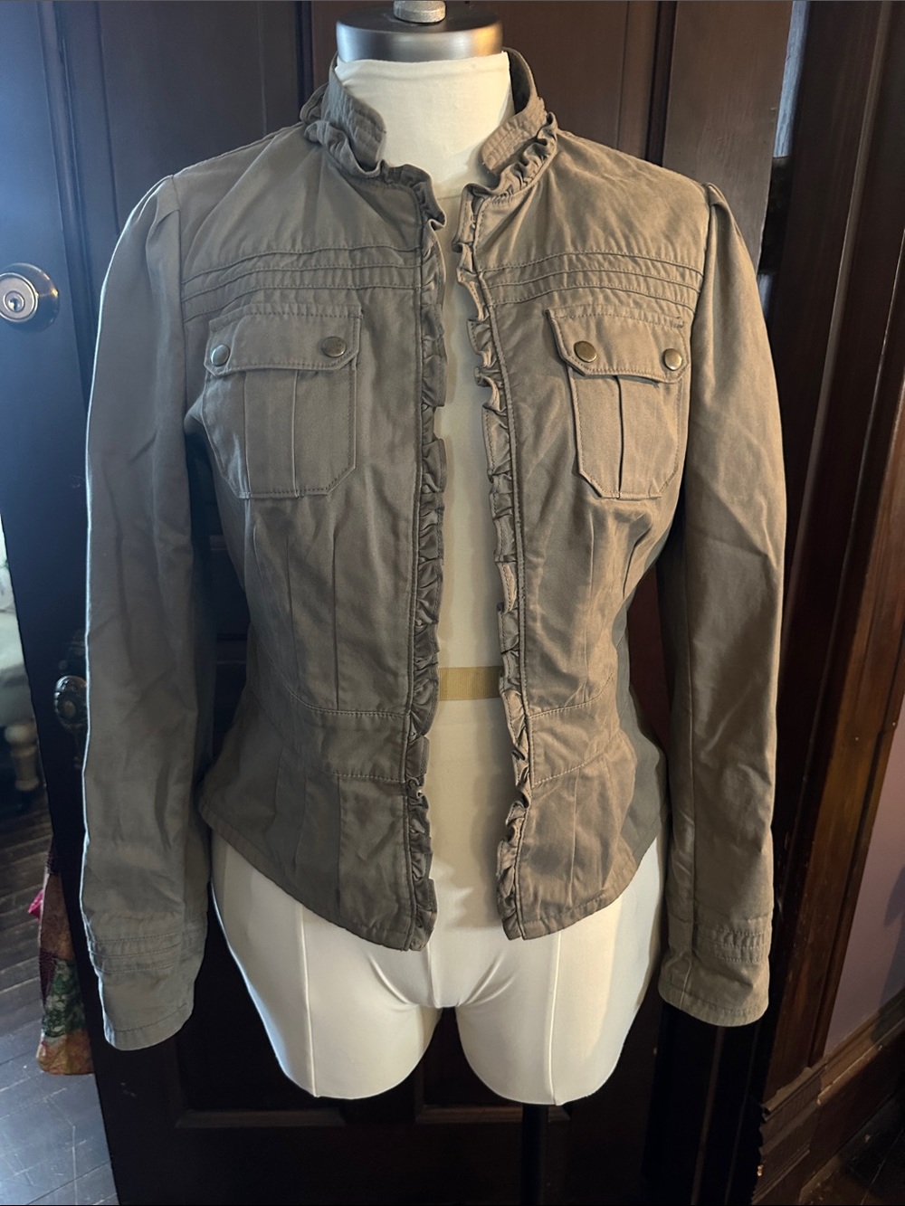 Banana Republic Ruffle-Trim Utility Jacket - Olive Green